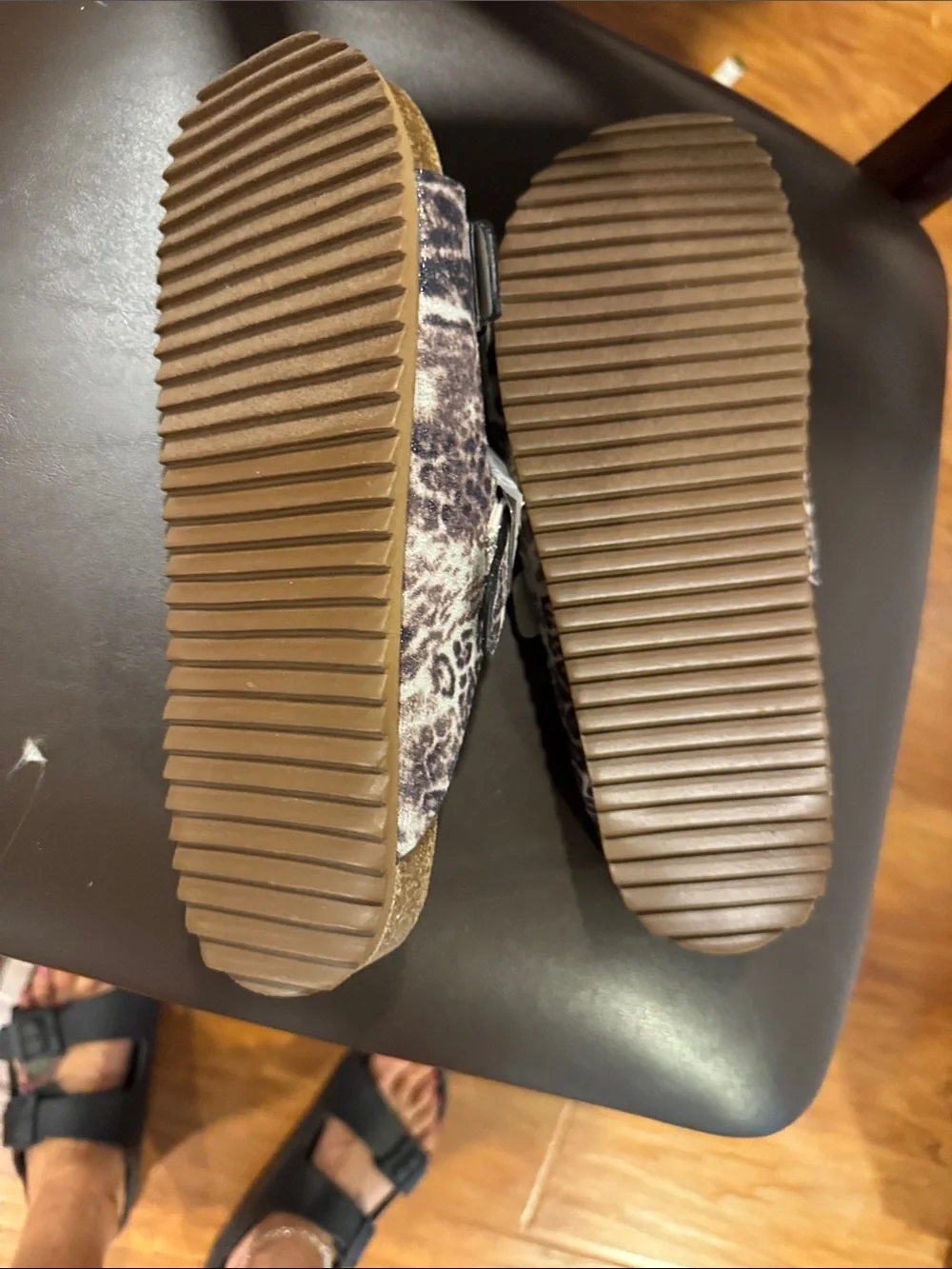 Very G Leopard-Print Double Strap Slide Sandals in Brown and Black